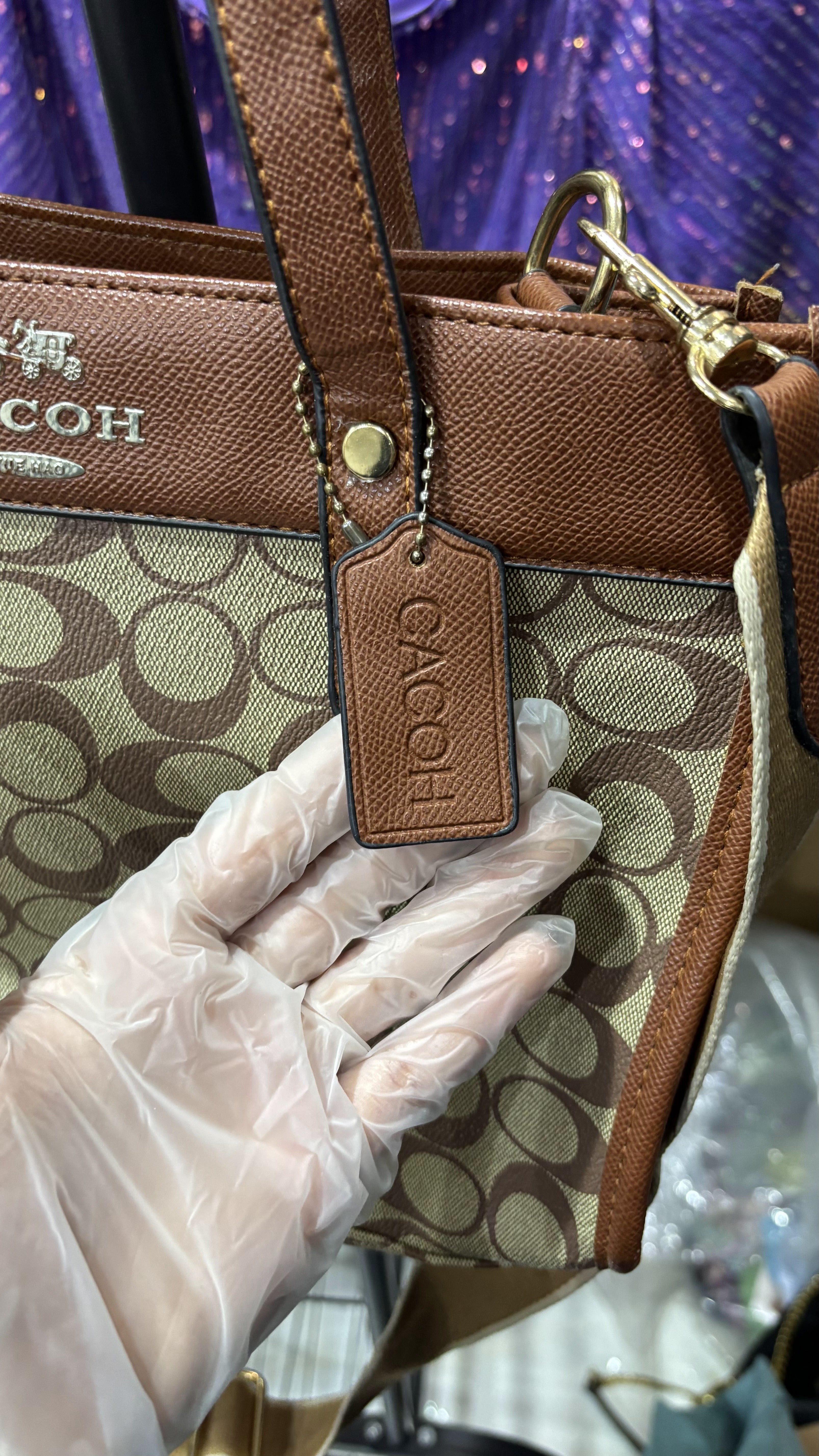 CACOH Brown Monogram Structured Tote Bag