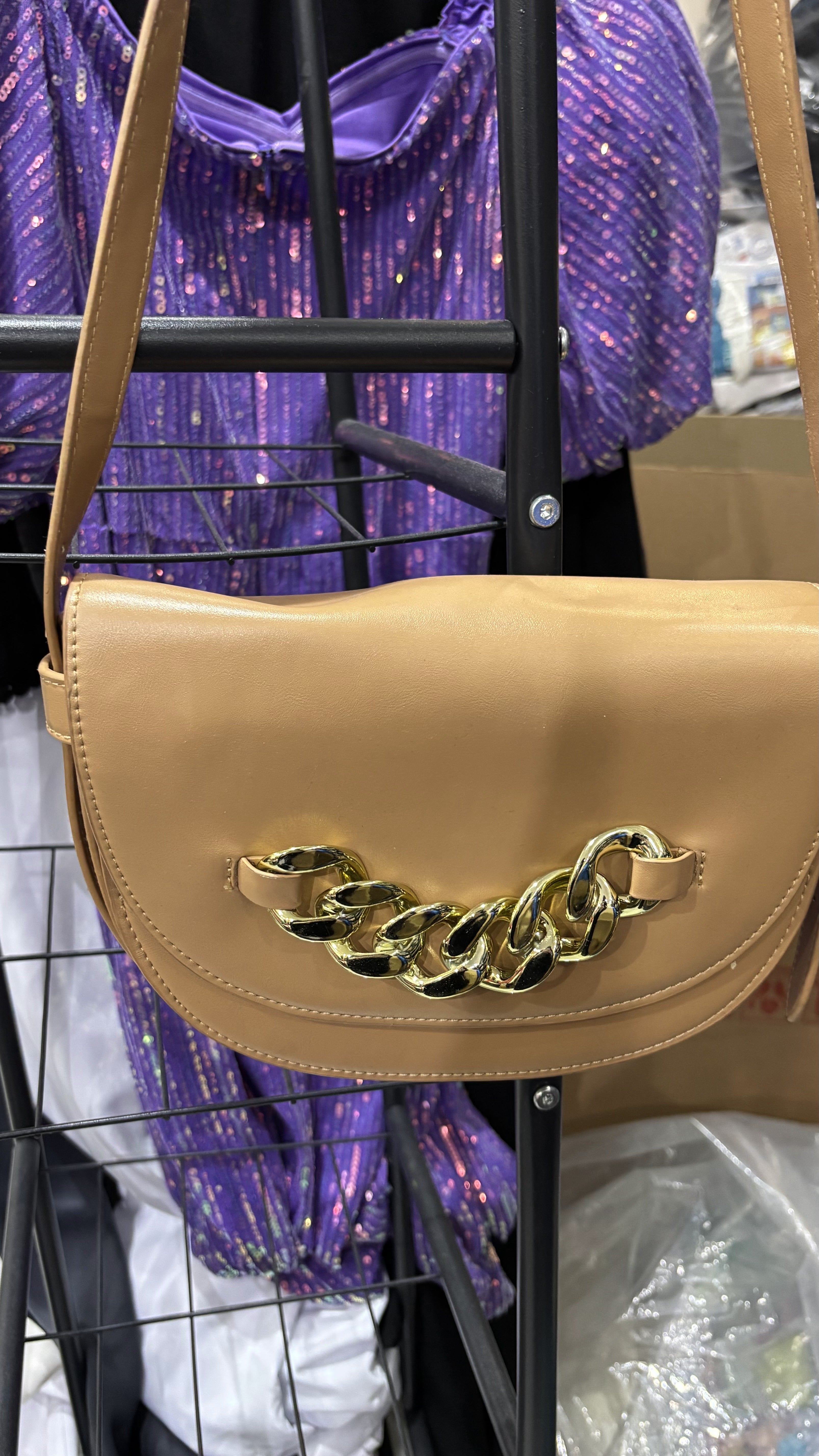 Beverly Hills Polo Club Tan Chain Saddle Bag