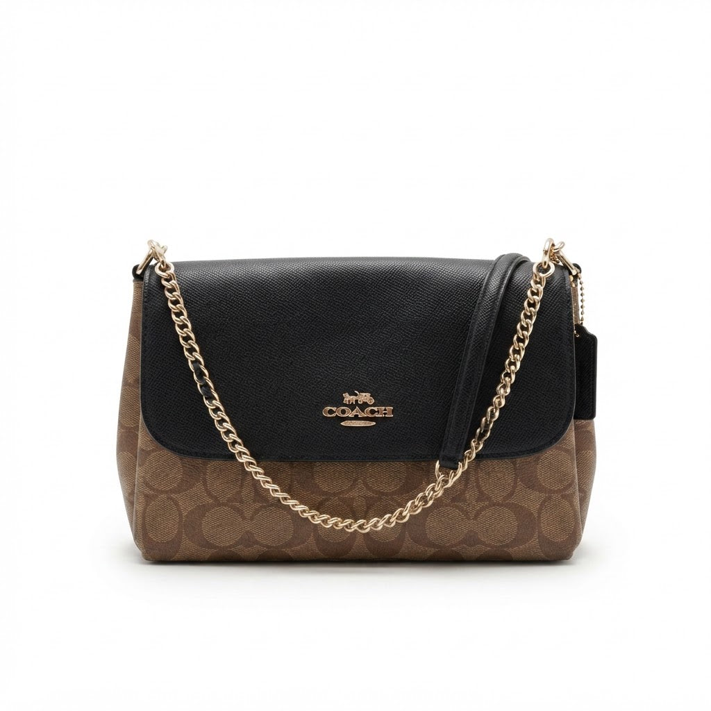 COACH NEW YORK Black Leather and Monogram Crossbody Bag