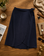 Women's Dark Navy Blue Midi Wrap Skirt - Regular Fit