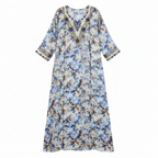 Women's Beaded Tie-Dye Maxi Kaftan Dress - Blue/Brown