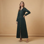Women's Dark Green Jacquard Zip-Front Long Abaya