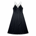 Women's Black Satin Lace-Trim Maxi Slip Dress