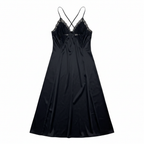 Women's Black Satin Lace-Trim Maxi Slip Dress
