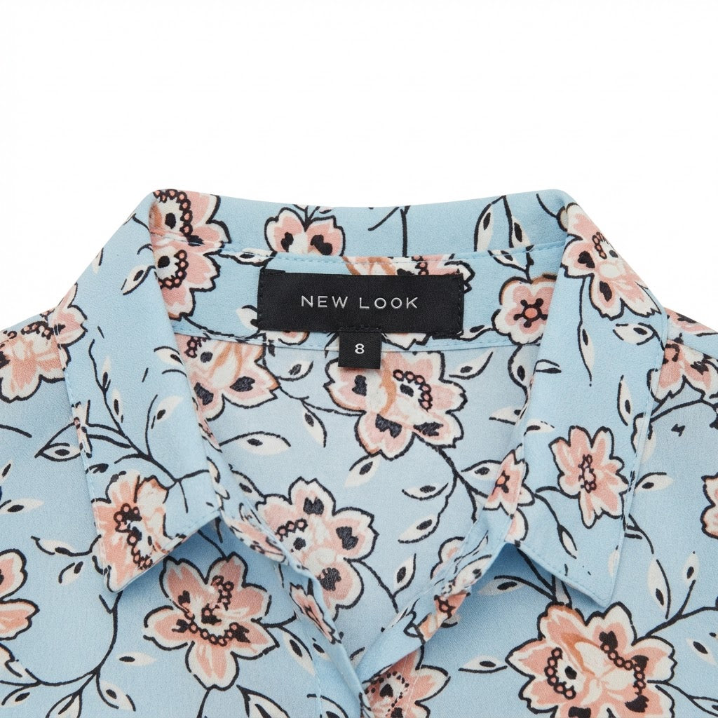 Women's Light Blue Floral Sleeveless Button-Up Blouse