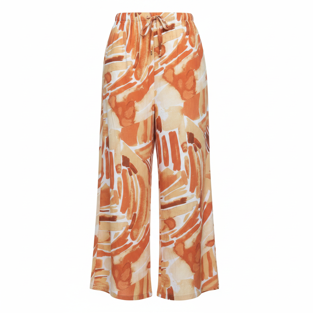 SHEIN Orange Abstract Print Wide Leg Trousers Size L