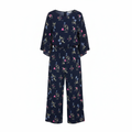 Kids Navy Floral Print Jumpsuit with Elastic Waist