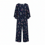 Kids Navy Floral Print Jumpsuit with Elastic Waist