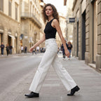 Conbipel White Wide Leg Stretch Jeans with Contrast Stitchin