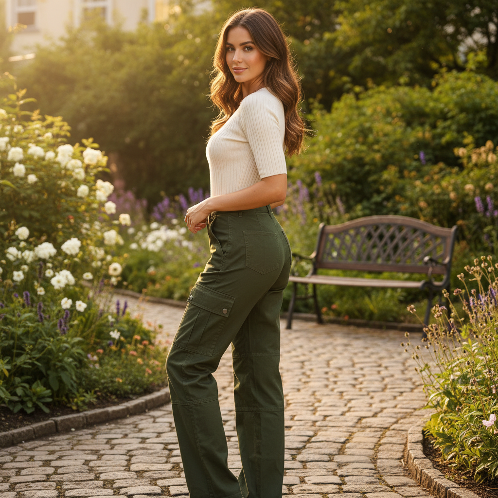 Women's Olive Green Wide Leg Cargo Pants - Size S