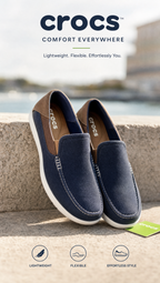 Navy Blue Canvas Slip-On Loafers with White Stitching