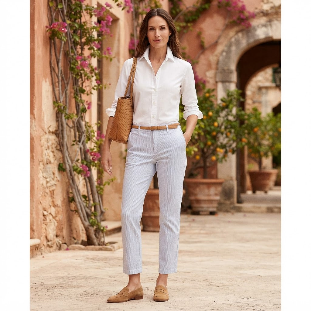 H&M L.O.G.G. Women's Blue and light blue Striped Tailored Tr