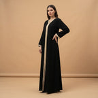 Women's Black Embroidered Kaftan Abaya with Gold Trim