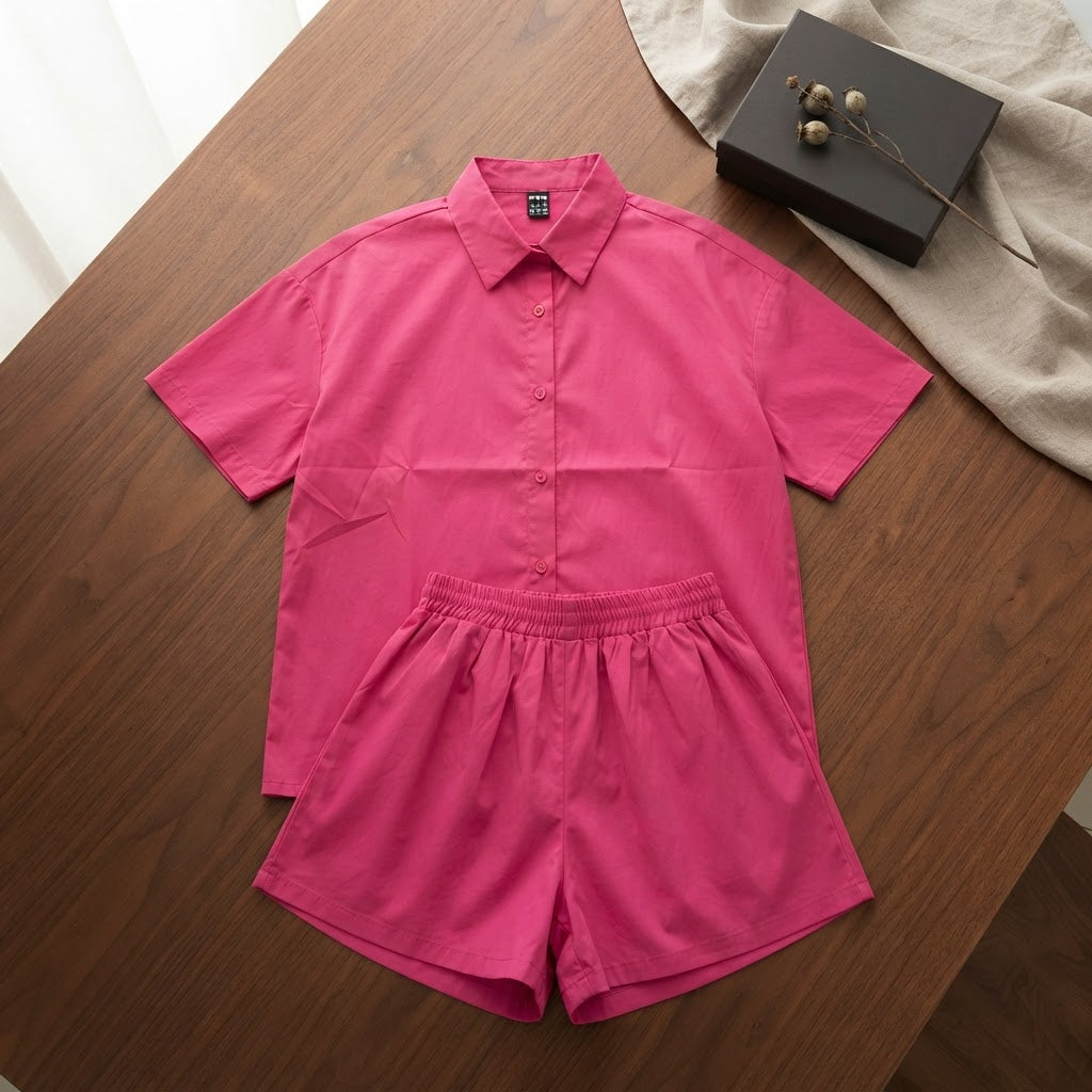 SHEIN Hot Pink Relaxed Shirt and Shorts Co-ord Set