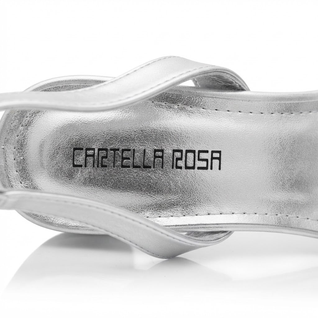 Silver Metallic Crystal Bow Slingback Heels
