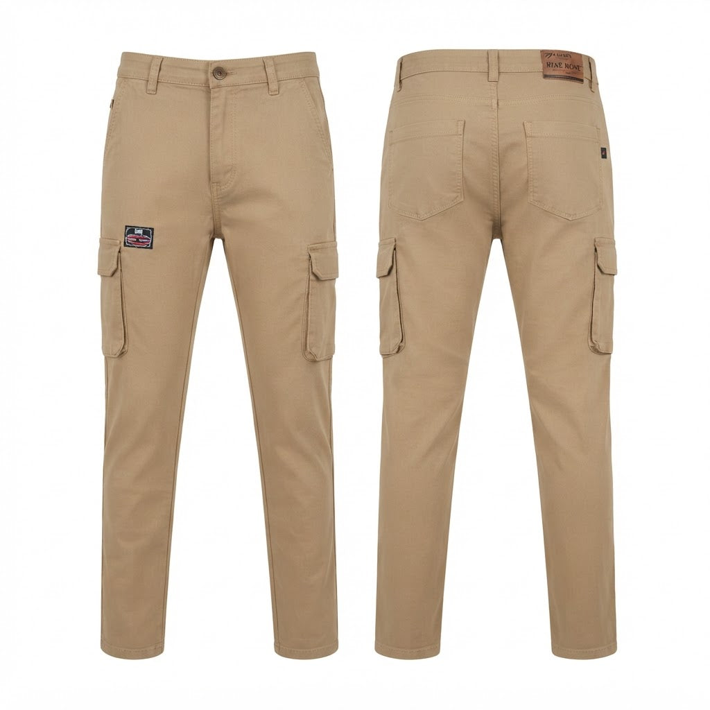 FINE ROSE Khaki Slim-Tapered Multi-Pocket Cargo Trousers
