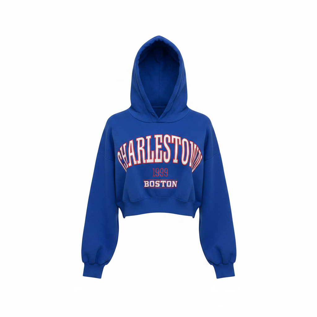 Cropp Blue Charlestown Boston Cropped Hoodie - Size S