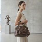 LOUIS VUITTON PARIS Brown Checkered Structured Top-Handle To