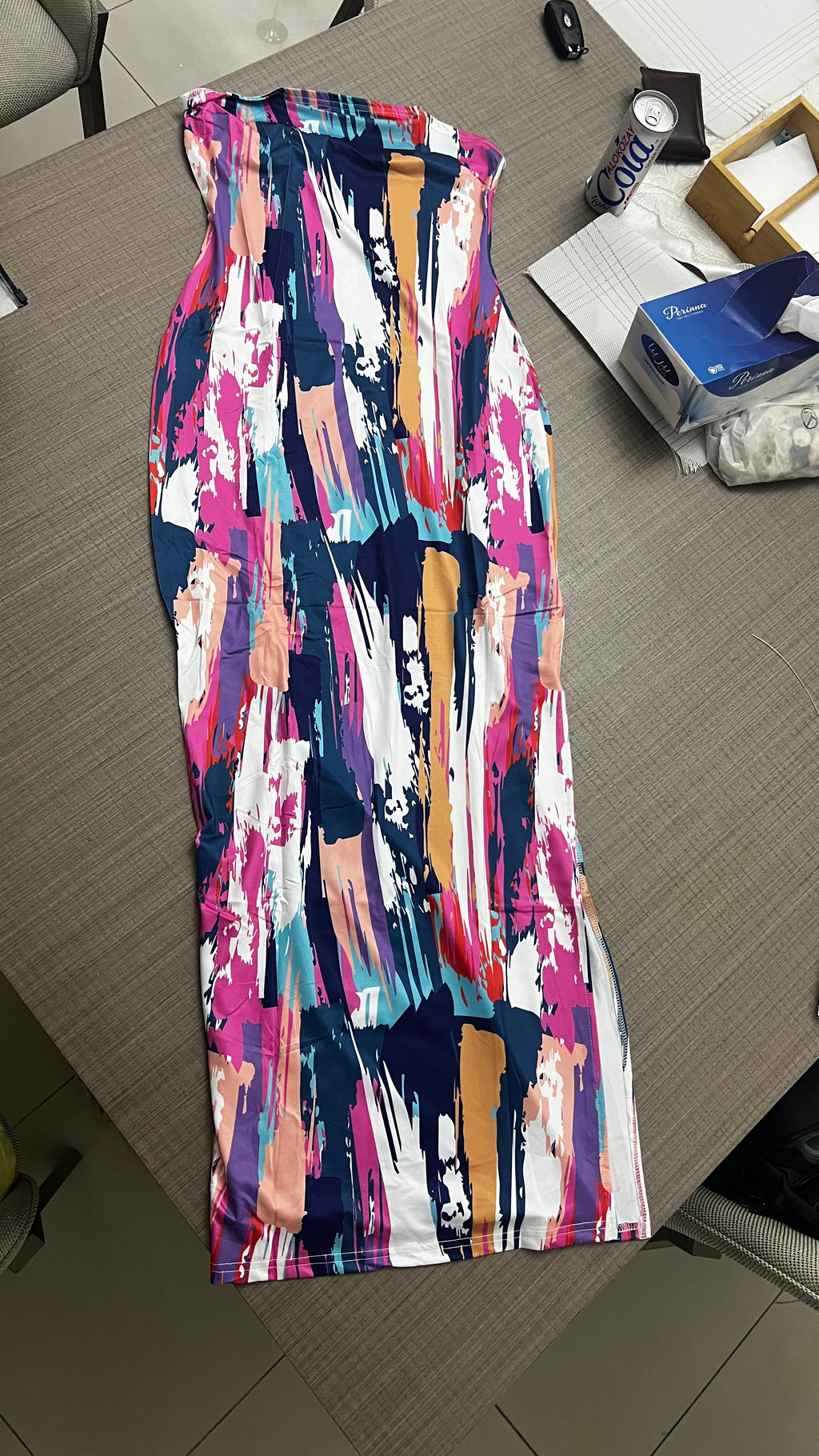 SHEIN Multi-color Abstract Print Strapless Midi Tube Dress