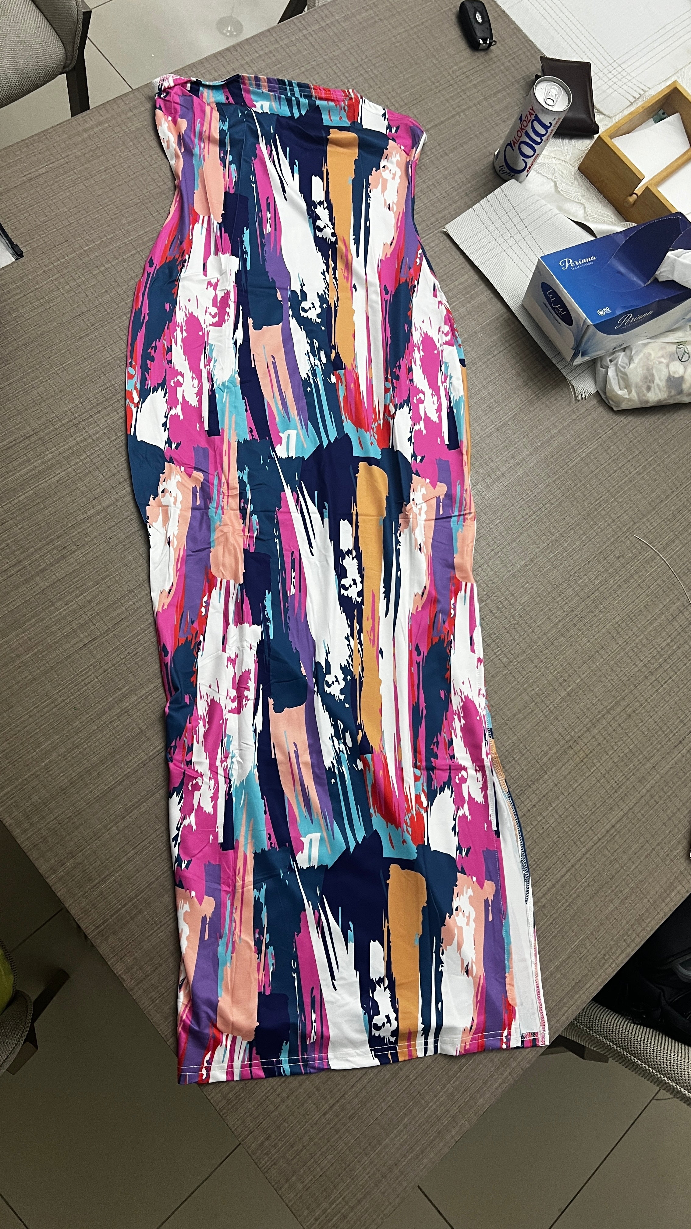 SHEIN Multi-color Abstract Print Strapless Midi Tube Dress