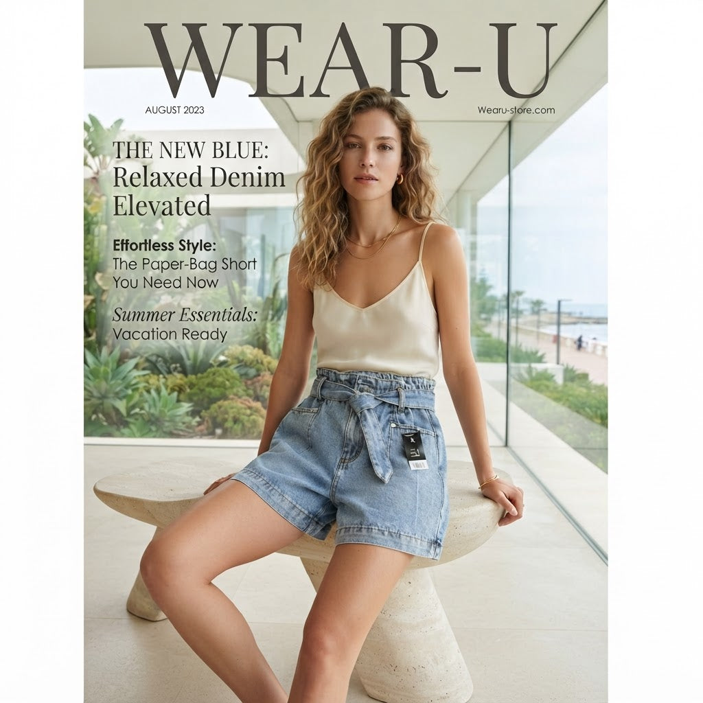 Light Wash High-Waisted Denim Shorts with Self-Tie Belt