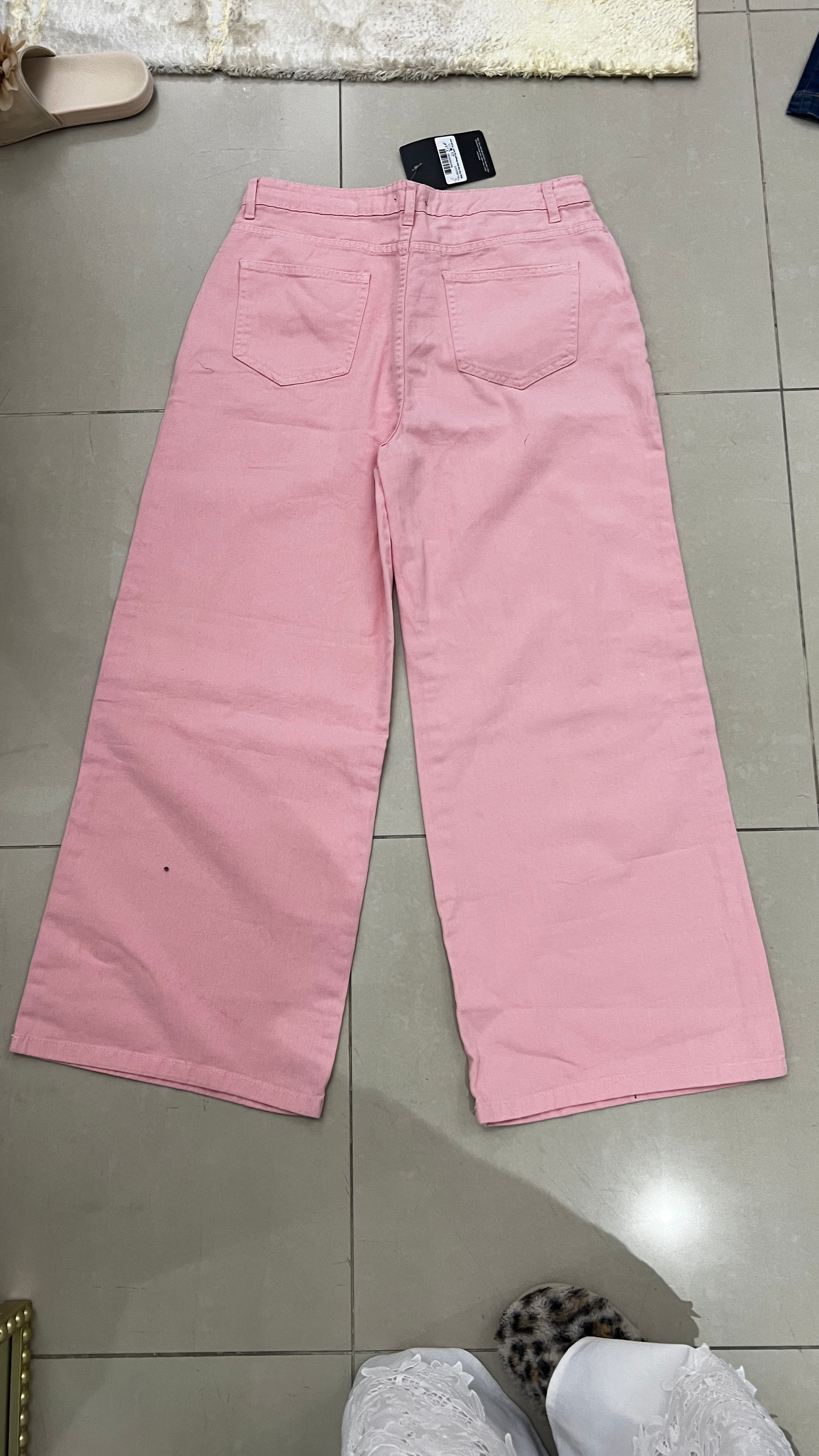 PrettyLittleThing Baby Pink Wide Leg Denim Jeans PrettyLittl