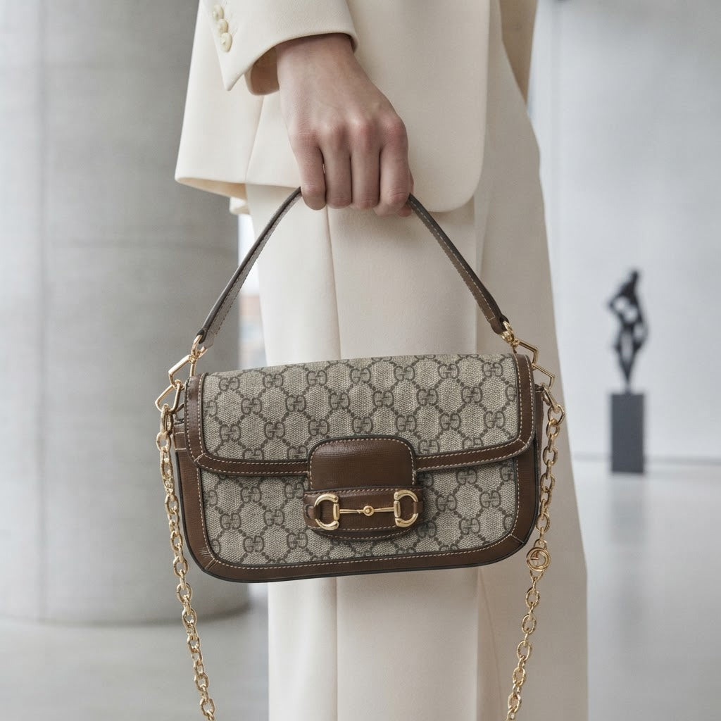 GUCCI 650833 Monogram Small Flap Shoulder Bag with Horsebit