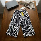 Black and White Zebra Print Wide-Leg Cropped Trousers