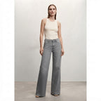 Mango Grey Wide-Leg Denim Jeans with Architectural Waistband