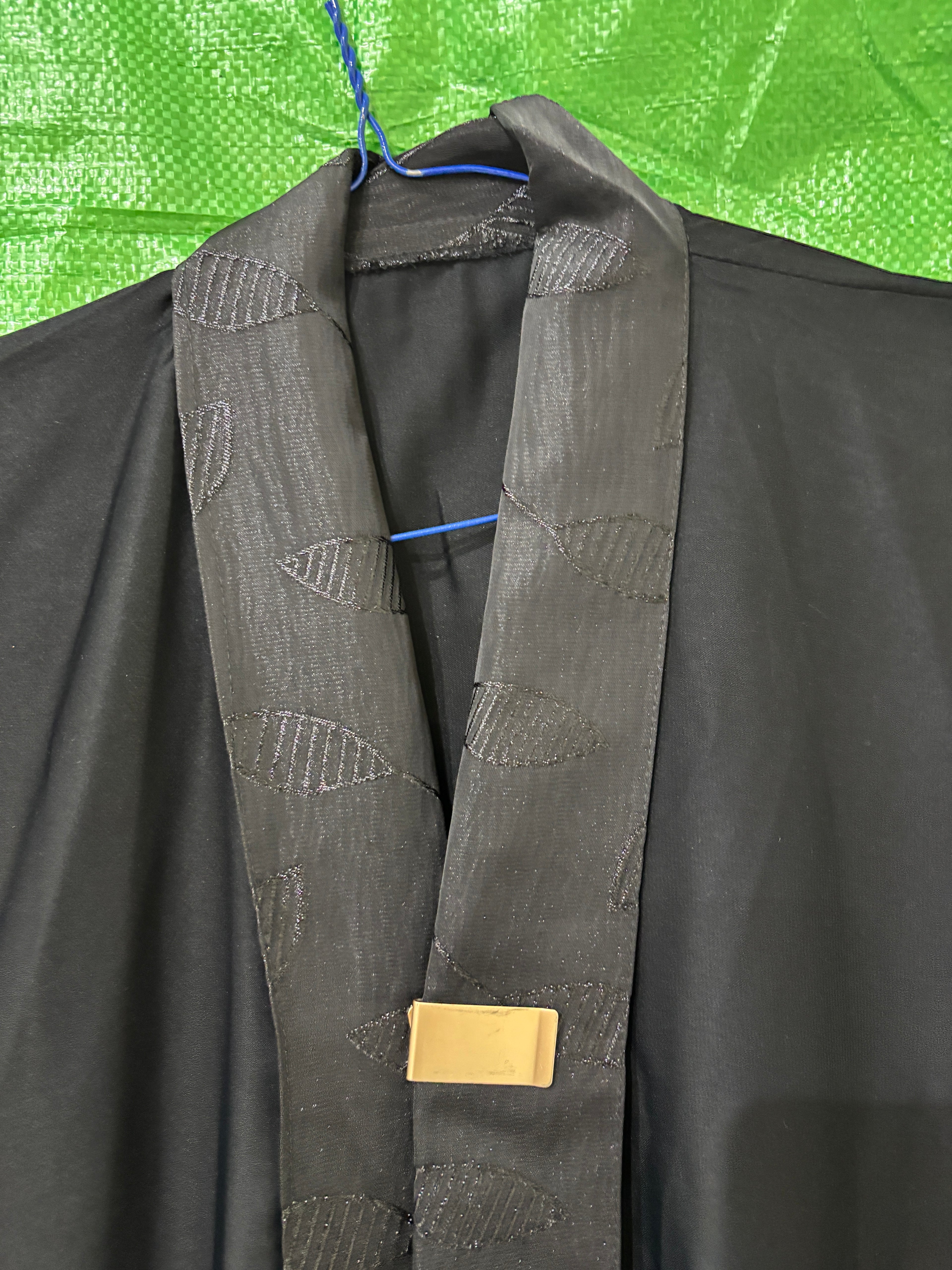 Deep Navy Black Open-Front Abaya with Jacquard Sash