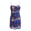 PrettyLittleThing Blue Abstract Print Mesh Ruched Mini Dress