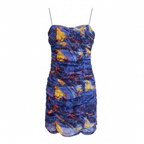 PrettyLittleThing Blue Abstract Print Mesh Ruched Mini Dress