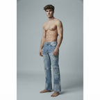 boohooMAN boohooMAN Light Wash Patchwork Distressed Straight