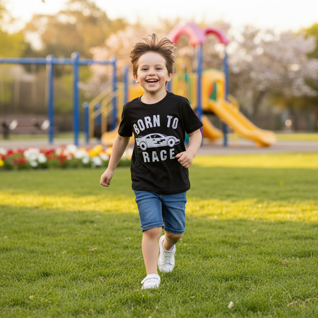 anko Kids' Black Born To Race Graphic Cotton T-Shirt