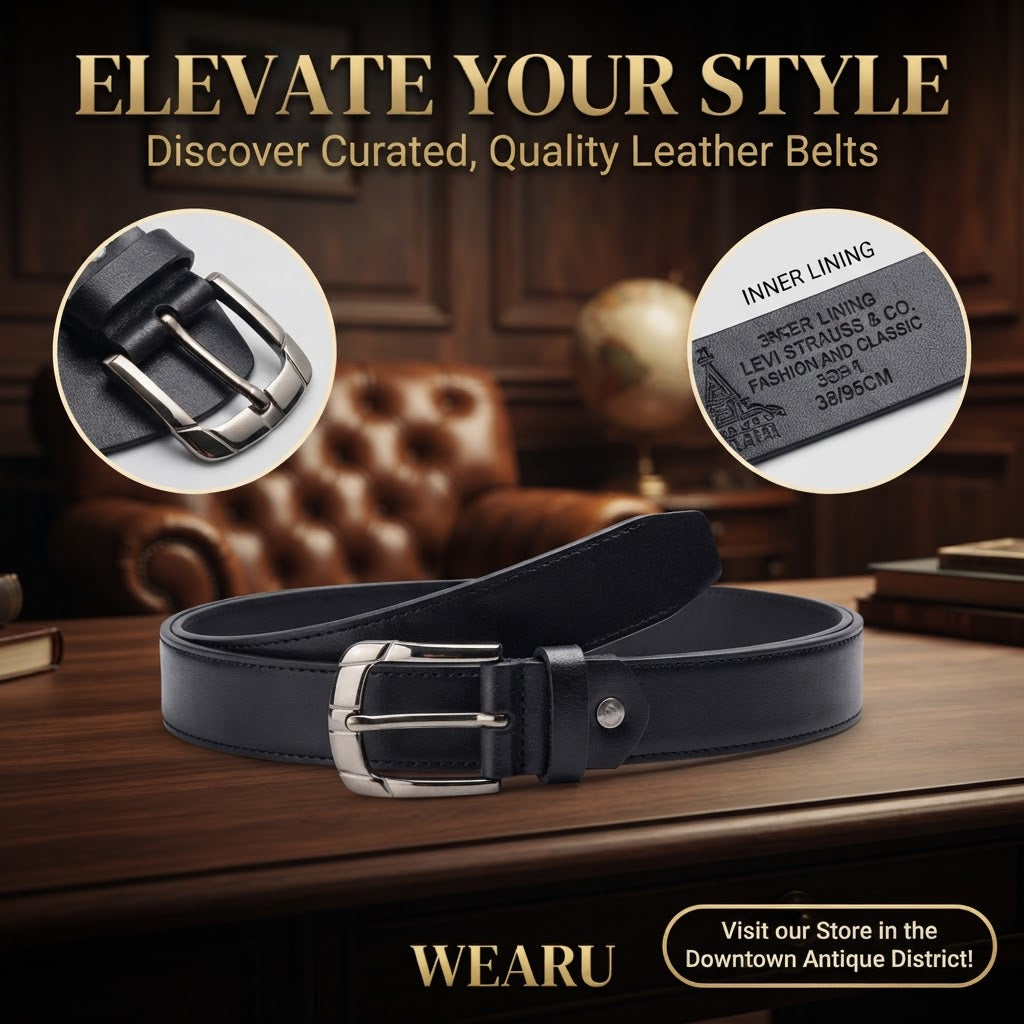 LEVI'S Men's Black Grained Leather Belt with black Buckle