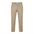 Men's Beige Textured Linen Blend Tailored Trousers