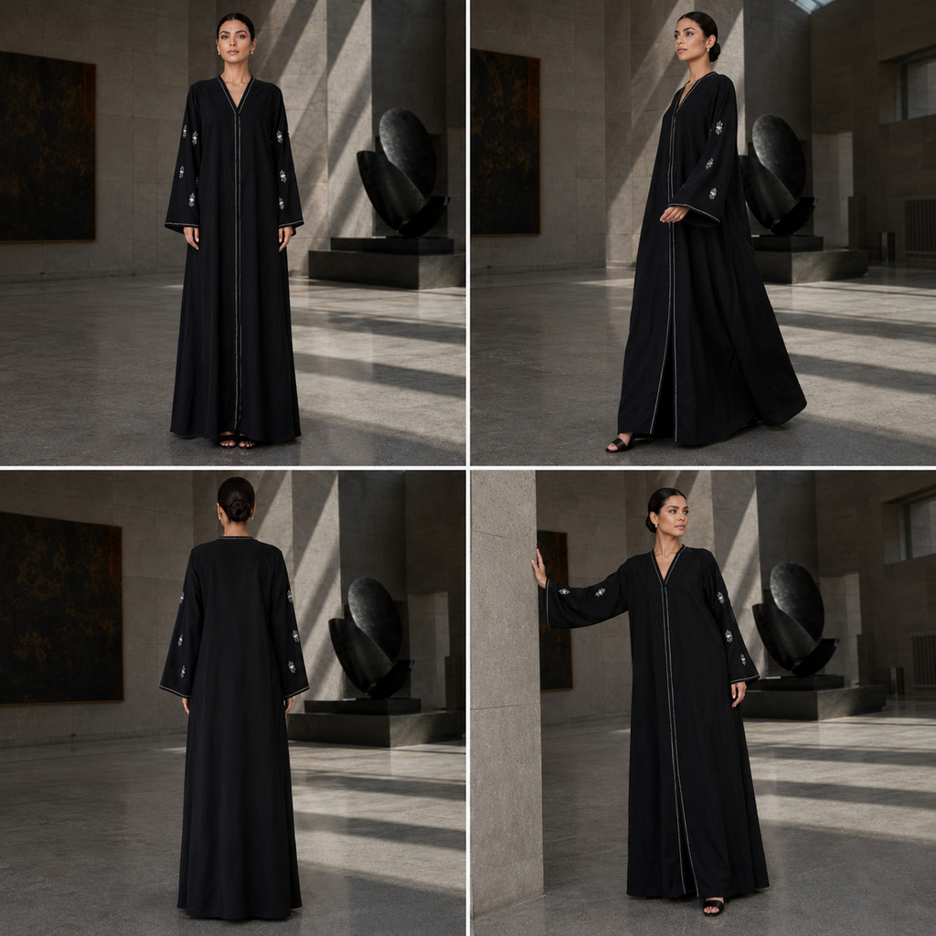 Black Pearl Embellished Open Front Abaya Size 56