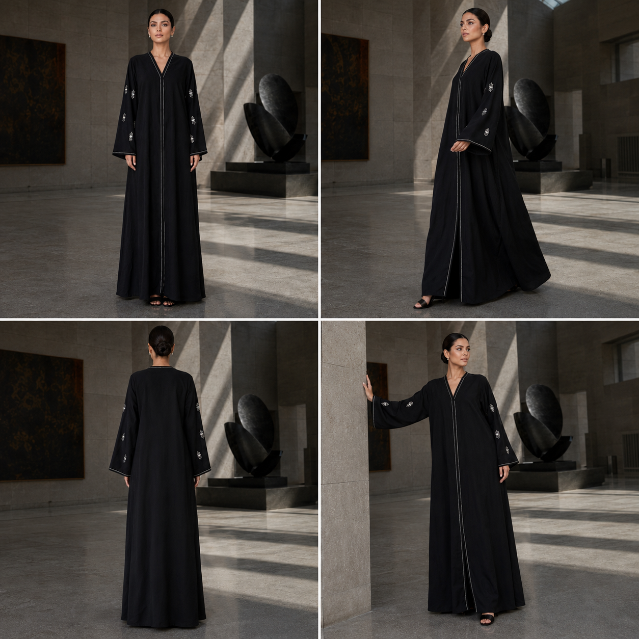 Black Pearl Embellished Open Front Abaya Size 56