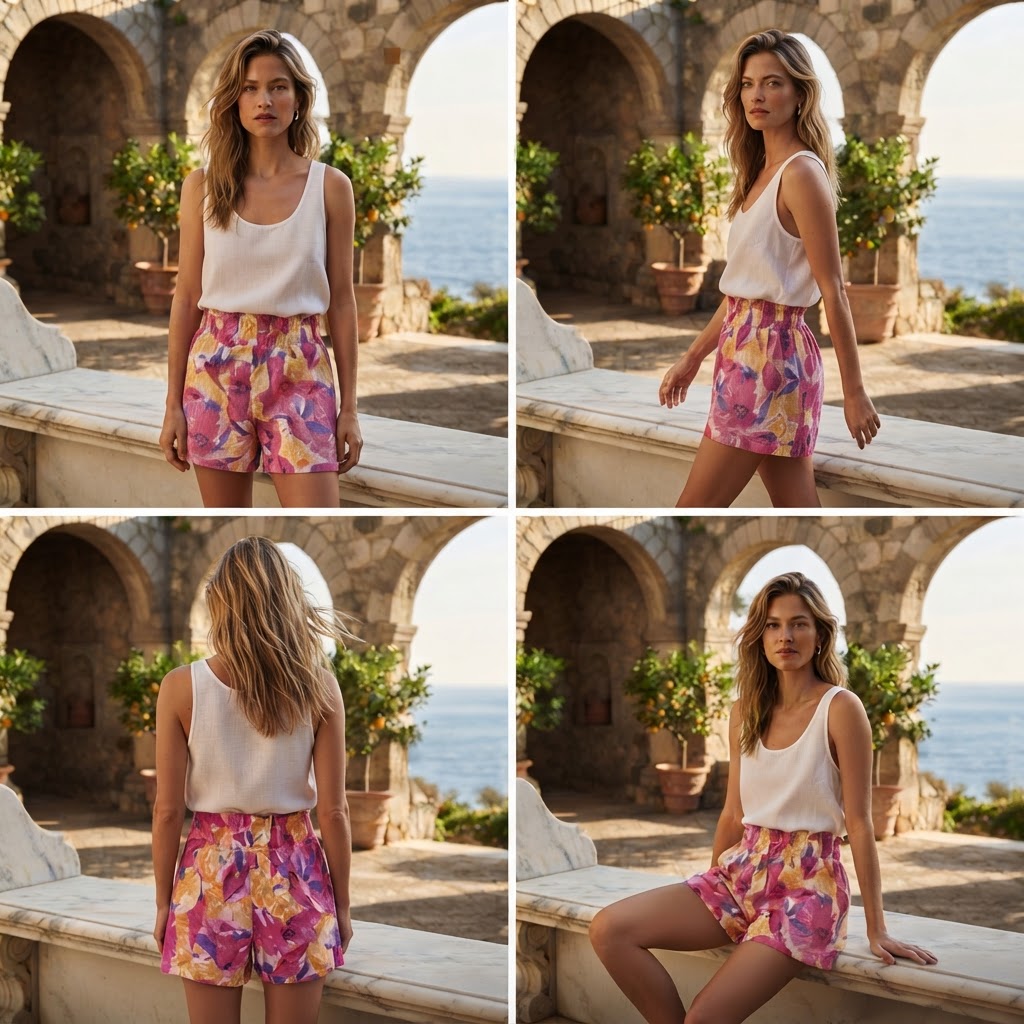 Vibrant Magenta and Orange Floral High-Waisted Shorts