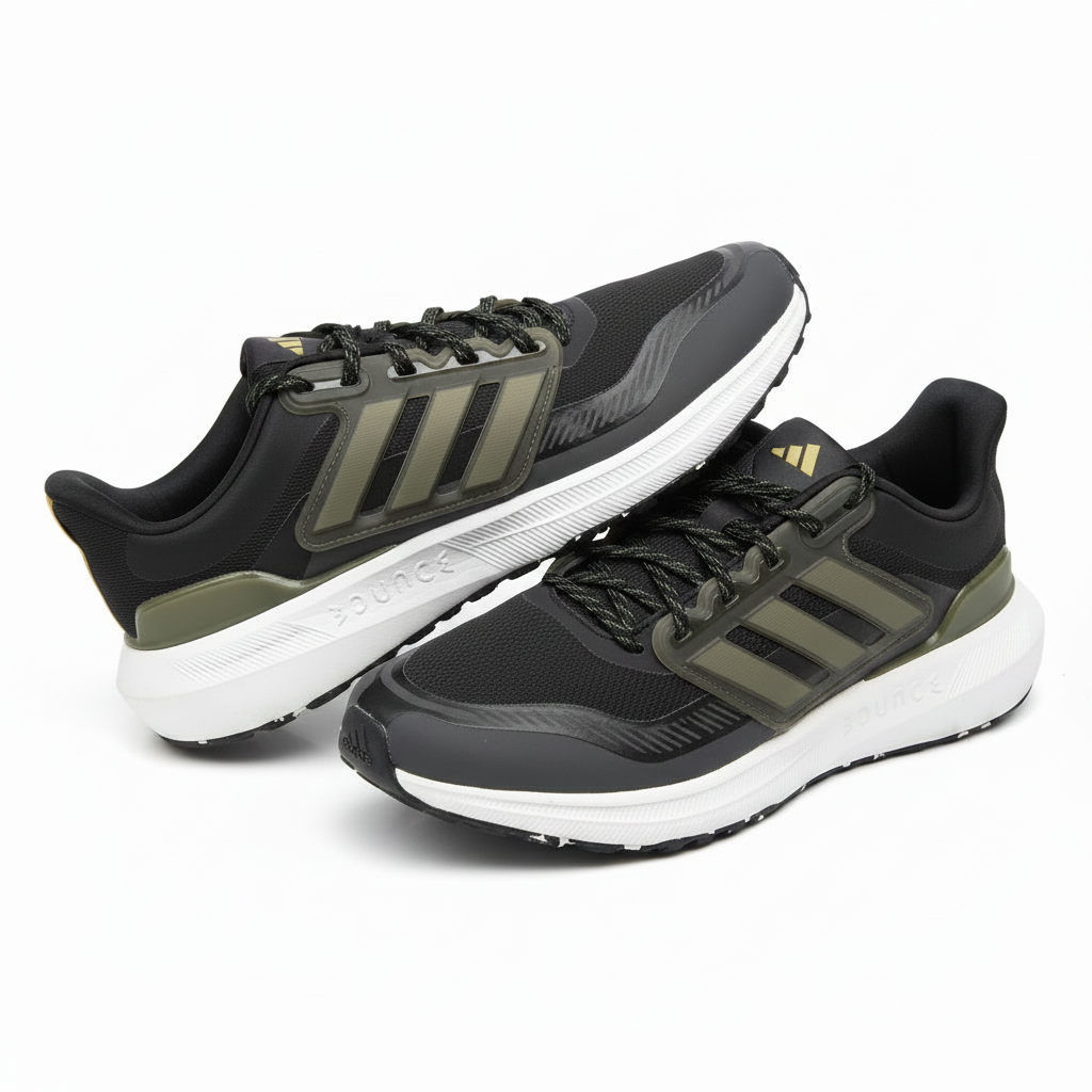 Men's Black & Olive Green Performance Running Sneakers