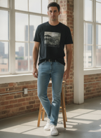 ONEYE Black ONEYE Graphic T-Shirt with Monochrome Pier Print