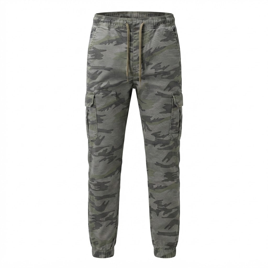BLACK STEEL Olive Camo Ripstop Cargo Jogger Trousers
