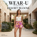 Fuchsia and Orange Floral Paperbag Waist Shorts