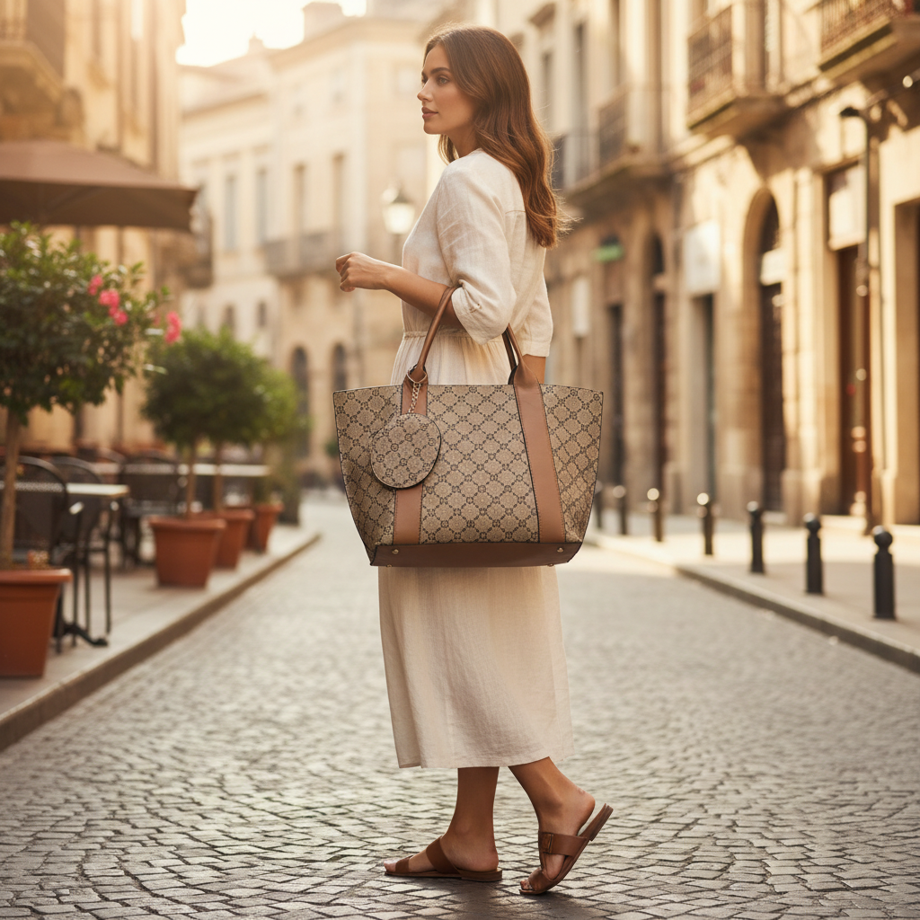 Bessie London Monogram Tote Bag with Matching Pouch