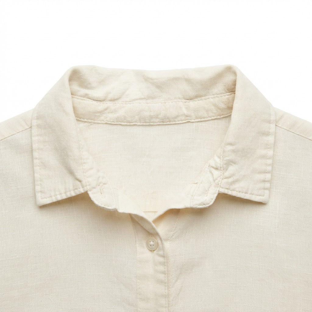ZARA Women's Cream Linen-Blend Short Sleeve Button-Down Shir