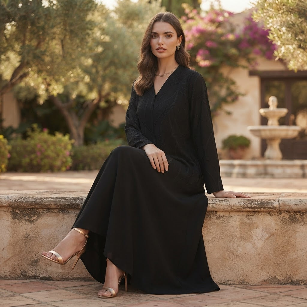 represent Black Embellished Occasion Abaya with Embroidered