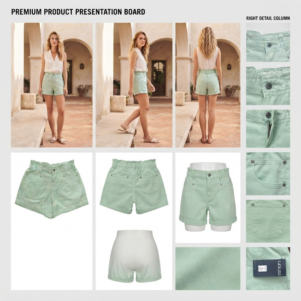esmara Mint Green High-Waisted Elasticated Waist Denim Short