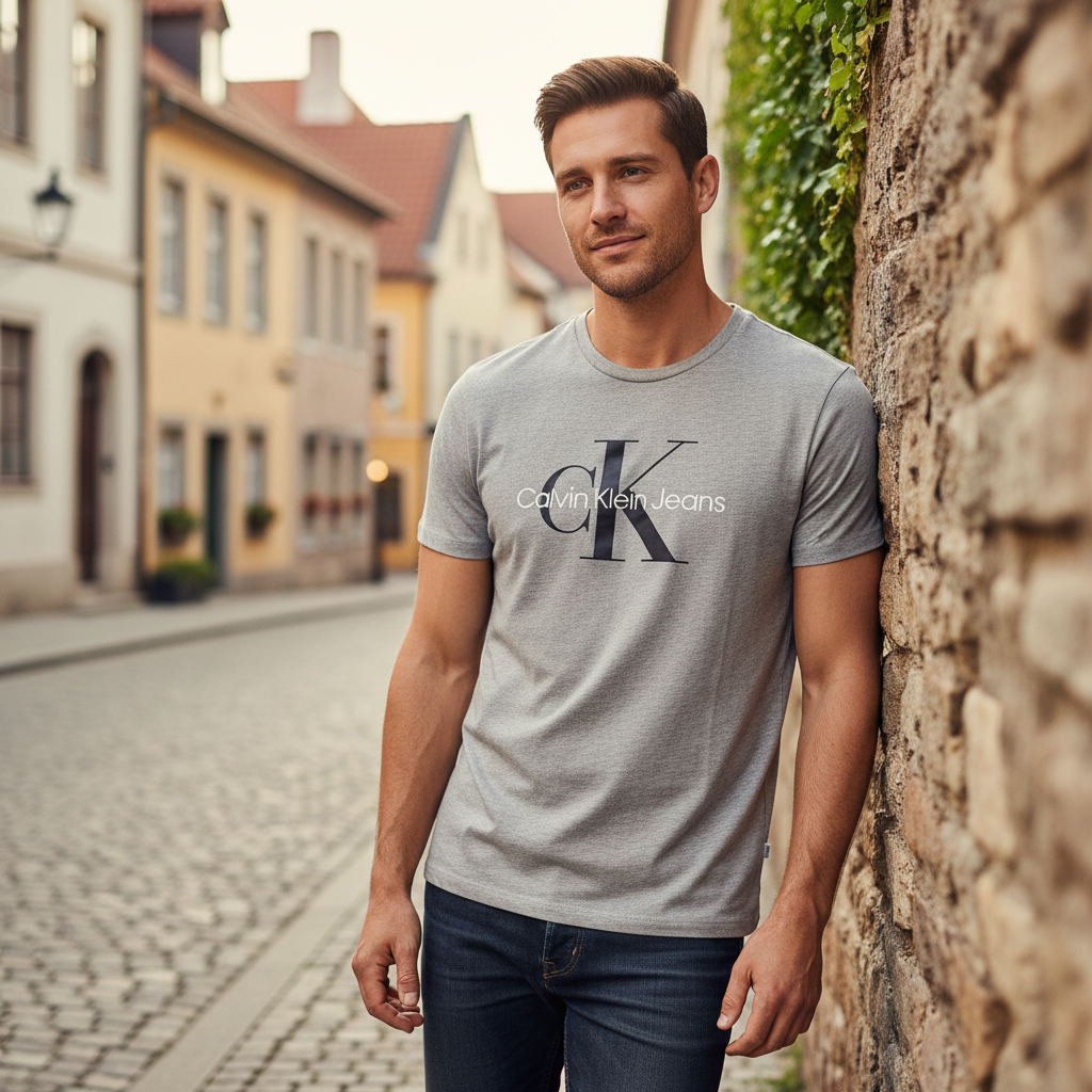 Calvin Klein Jeans Men's Grey Logo Graphic T-Shirt