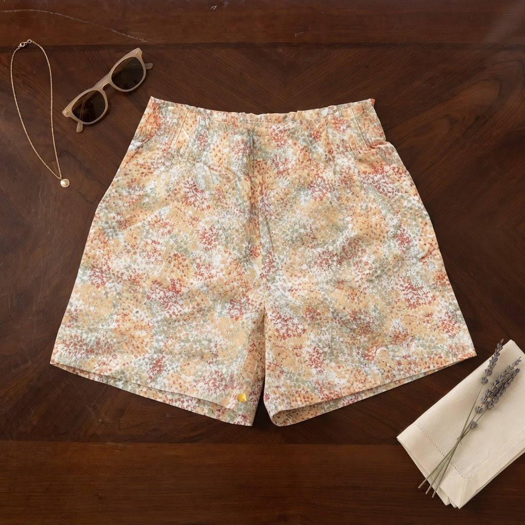 Terracotta Floral Print Elasticated Waist Shorts