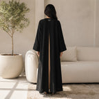 Cervo Black Open-Front Abaya with Structured Banded Cuffs